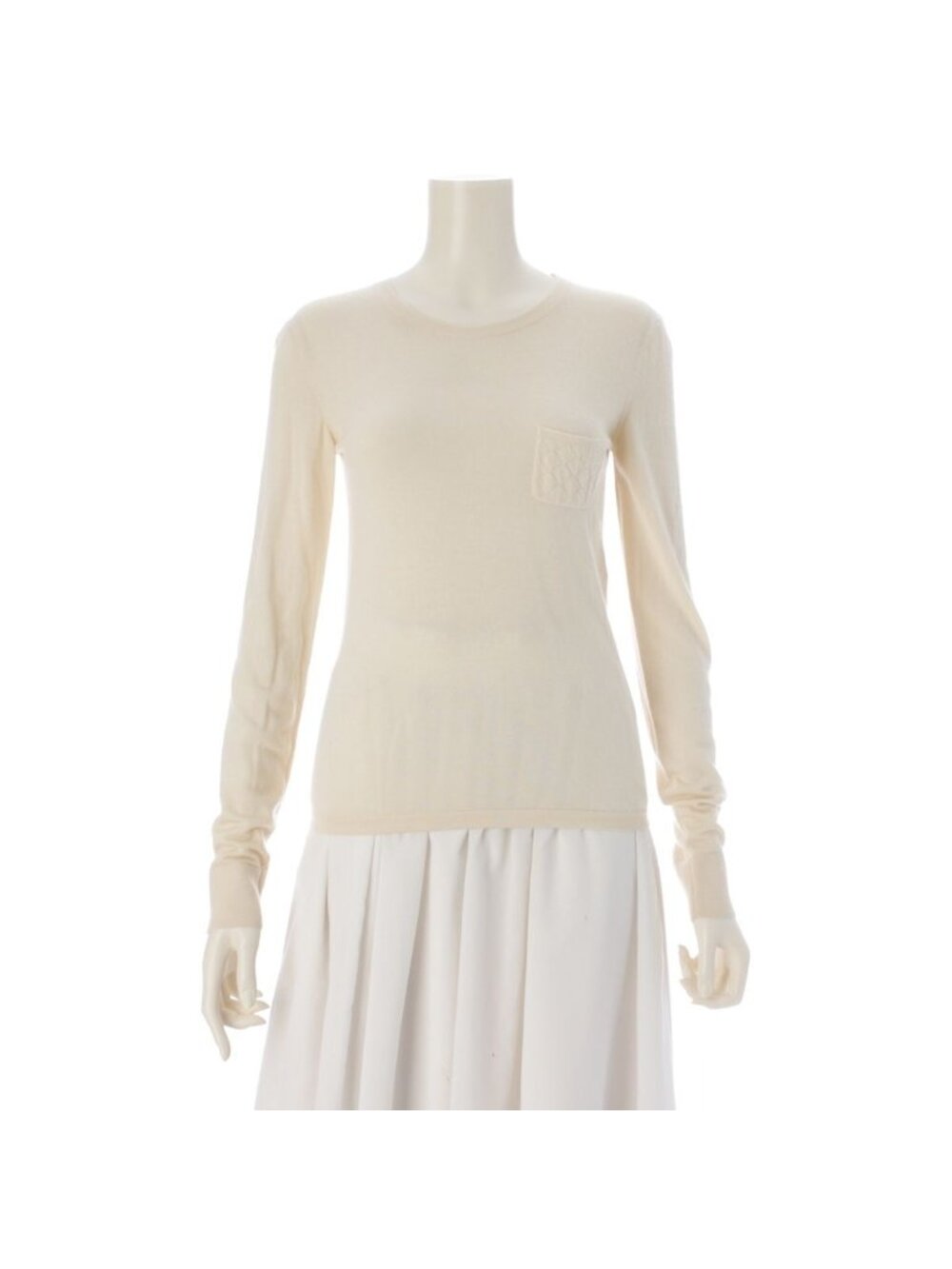 Chanel 05A Cashmere CC Logo Embroidery Long Sleeve Top Beige 38